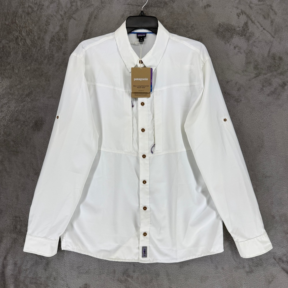 Patagonia Sol Patrol Shirt Mens Medium White Long Sleeve Fishing Relaxed Fit NWT